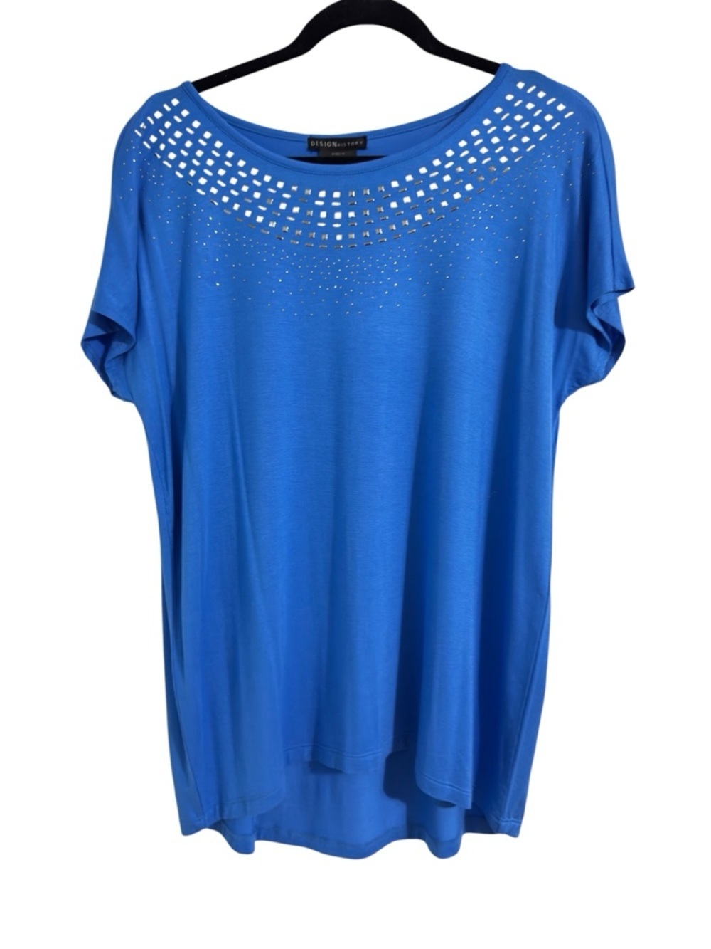 Design History Blue Studded Neckline Blouse Size M Flowy Sheer Layered Top